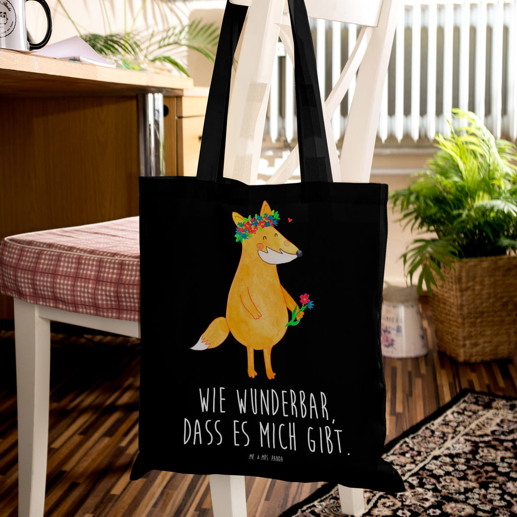 Tragetasche Fuchs Blumenliebe Beuteltasche, Beutel, Einkaufstasche, Jutebeutel, Stoffbeutel, Fuchs, Füchse, Fox, Liebe, Freundin, Fuchsmädchen, Blumenmädchen, Freundinnen, Liebesbeweis, Blume, Blumen, Motivation, Freude, ich, mich, Selbstliebe