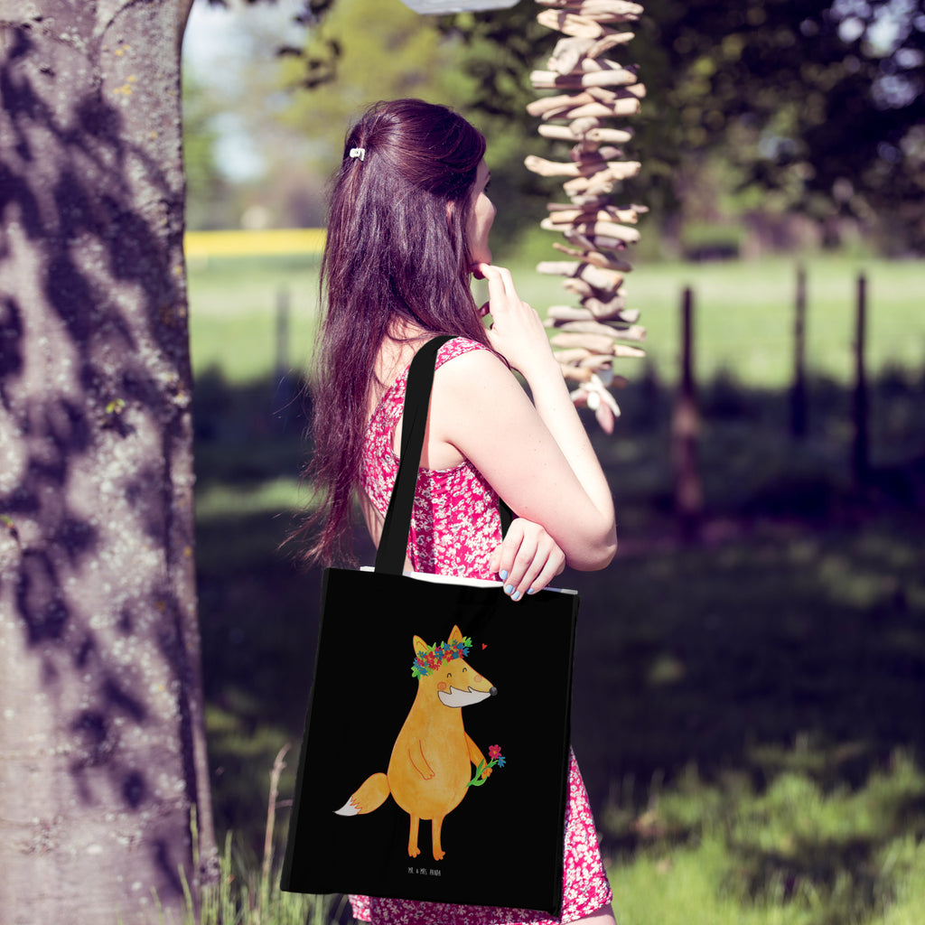 Tragetasche Fuchs Blumenliebe Beuteltasche, Beutel, Einkaufstasche, Jutebeutel, Stoffbeutel, Fuchs, Füchse, Fox, Liebe, Freundin, Fuchsmädchen, Blumenmädchen, Freundinnen, Liebesbeweis, Blume, Blumen, Motivation, Freude, ich, mich, Selbstliebe