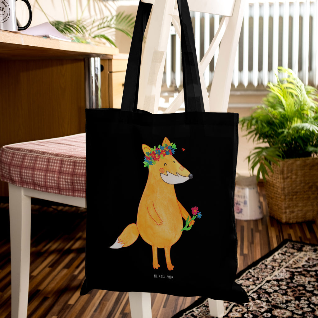 Tragetasche Fuchs Blumenliebe Beuteltasche, Beutel, Einkaufstasche, Jutebeutel, Stoffbeutel, Fuchs, Füchse, Fox, Liebe, Freundin, Fuchsmädchen, Blumenmädchen, Freundinnen, Liebesbeweis, Blume, Blumen, Motivation, Freude, ich, mich, Selbstliebe