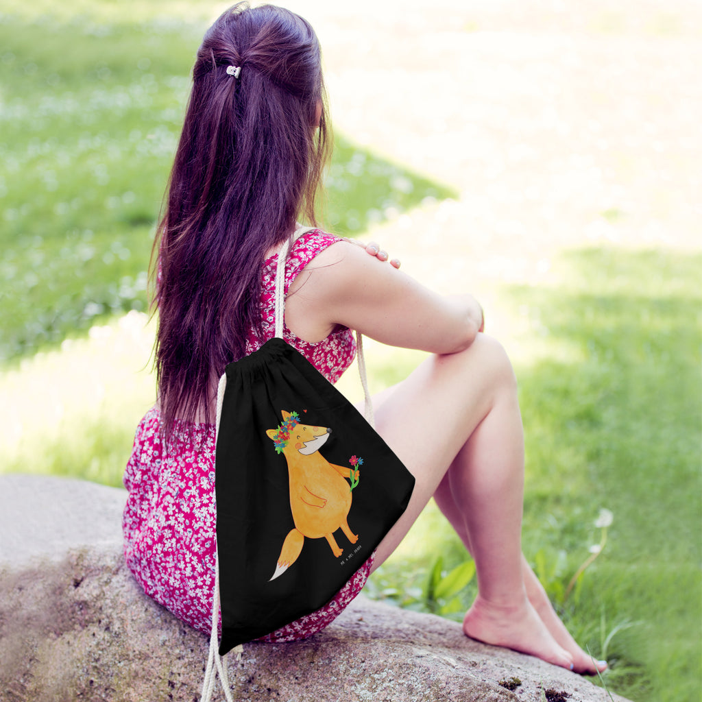 Sportbeutel Fuchs Blumenliebe Turnbeutel, Beutel, Sporttasche, Tasche, Stoffbeutel, Fuchs, Füchse, Fox, Liebe, Freundin, Fuchsmädchen, Blumenmädchen, Freundinnen, Liebesbeweis, Blume, Blumen, Motivation, Freude, ich, mich, Selbstliebe