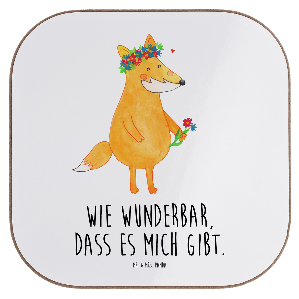 Quadratische Untersetzer Fuchs Blumenliebe Bierdeckel, Glasuntersetzer, Untersetzer Gläser, Getränkeuntersetzer, Fuchs, Füchse, Fox, Liebe, Freundin, Fuchsmädchen, Blumenmädchen, Freundinnen, Liebesbeweis, Blume, Blumen, Motivation, Freude, ich, mich, Selbstliebe