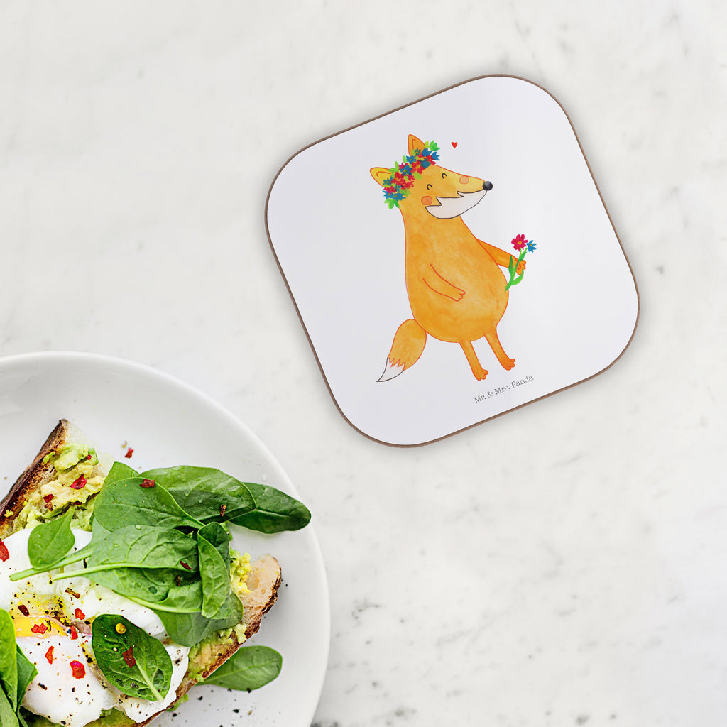 Quadratische Untersetzer Fuchs Blumenliebe Bierdeckel, Glasuntersetzer, Untersetzer Gläser, Getränkeuntersetzer, Fuchs, Füchse, Fox, Liebe, Freundin, Fuchsmädchen, Blumenmädchen, Freundinnen, Liebesbeweis, Blume, Blumen, Motivation, Freude, ich, mich, Selbstliebe