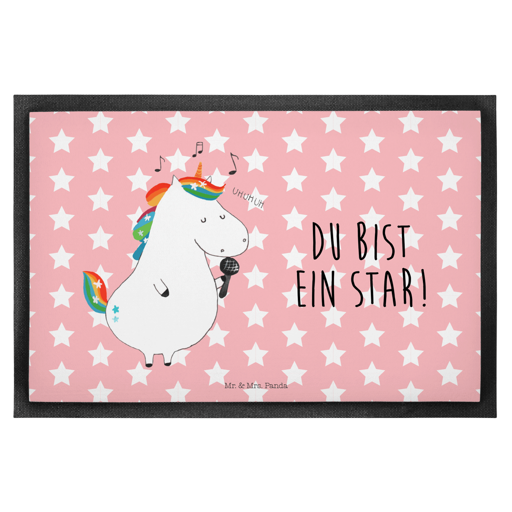 Fußmatte Einhorn Sänger Türvorleger, Schmutzmatte, Fußabtreter, Matte, Schmutzfänger, Fußabstreifer, Schmutzfangmatte, Türmatte, Motivfußmatte, Haustürmatte, Vorleger, Einhorn, Einhörner, Einhorn Deko, Pegasus, Unicorn, Glitzer, Konfetti, Party, Geburtstag, Feier, Fest, Disco, Sängerin, Sänger, Freundin