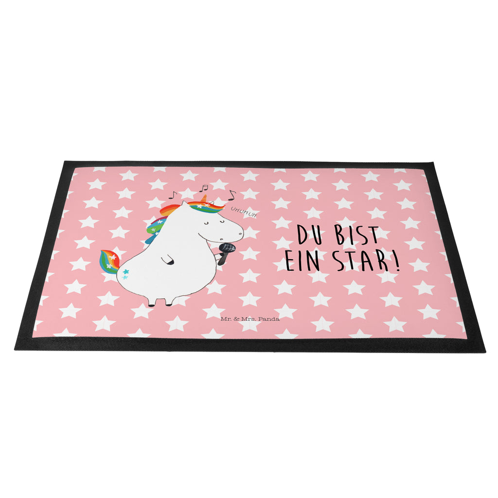 Fußmatte Einhorn Sänger Türvorleger, Schmutzmatte, Fußabtreter, Matte, Schmutzfänger, Fußabstreifer, Schmutzfangmatte, Türmatte, Motivfußmatte, Haustürmatte, Vorleger, Einhorn, Einhörner, Einhorn Deko, Pegasus, Unicorn, Glitzer, Konfetti, Party, Geburtstag, Feier, Fest, Disco, Sängerin, Sänger, Freundin