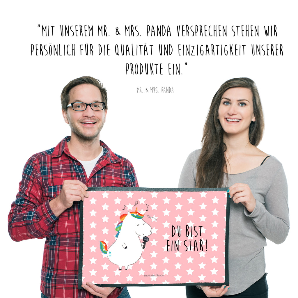 Fußmatte Einhorn Sänger Türvorleger, Schmutzmatte, Fußabtreter, Matte, Schmutzfänger, Fußabstreifer, Schmutzfangmatte, Türmatte, Motivfußmatte, Haustürmatte, Vorleger, Einhorn, Einhörner, Einhorn Deko, Pegasus, Unicorn, Glitzer, Konfetti, Party, Geburtstag, Feier, Fest, Disco, Sängerin, Sänger, Freundin