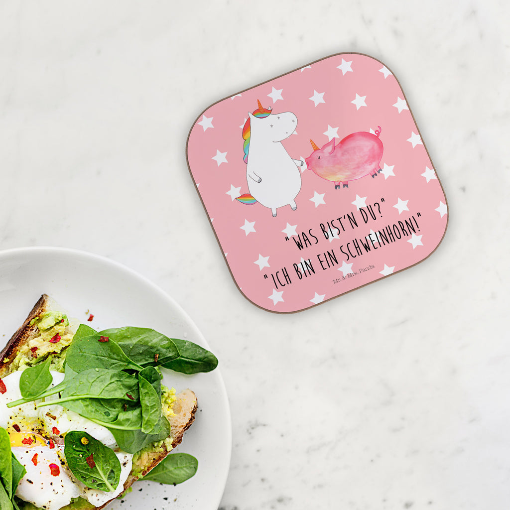 Quadratische Untersetzer Einhorn + Schweinhorn Bierdeckel, Glasuntersetzer, Untersetzer Gläser, Getränkeuntersetzer, Einhorn, Einhörner, Einhorn Deko, Pegasus, Unicorn, Freundschaft, Schweinhorn, Schwein, Freundin, Schweinchen