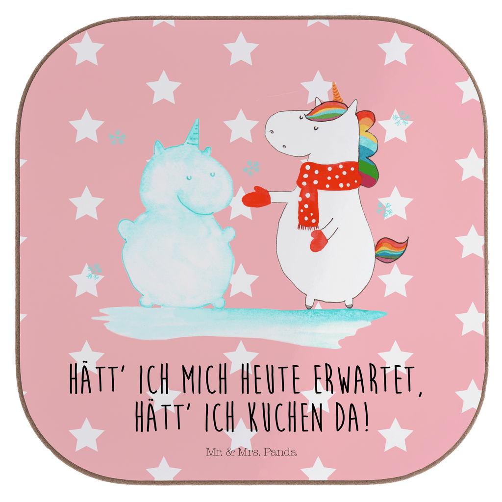 Quadratische Untersetzer Einhorn Schneemann Bierdeckel, Glasuntersetzer, Untersetzer Gläser, Getränkeuntersetzer, Einhorn, Einhörner, Einhorn Deko, Pegasus, Unicorn, Schneemann, Winter, Schnee, Kuchen, Weihnachten, kalt, Mütze, Handschuhe, X-Mas