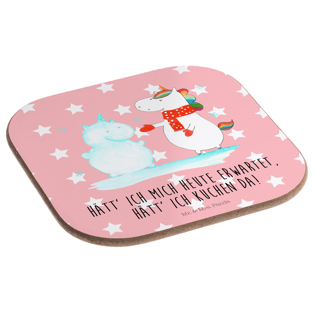 Quadratische Untersetzer Einhorn Schneemann Bierdeckel, Glasuntersetzer, Untersetzer Gläser, Getränkeuntersetzer, Einhorn, Einhörner, Einhorn Deko, Pegasus, Unicorn, Schneemann, Winter, Schnee, Kuchen, Weihnachten, kalt, Mütze, Handschuhe, X-Mas