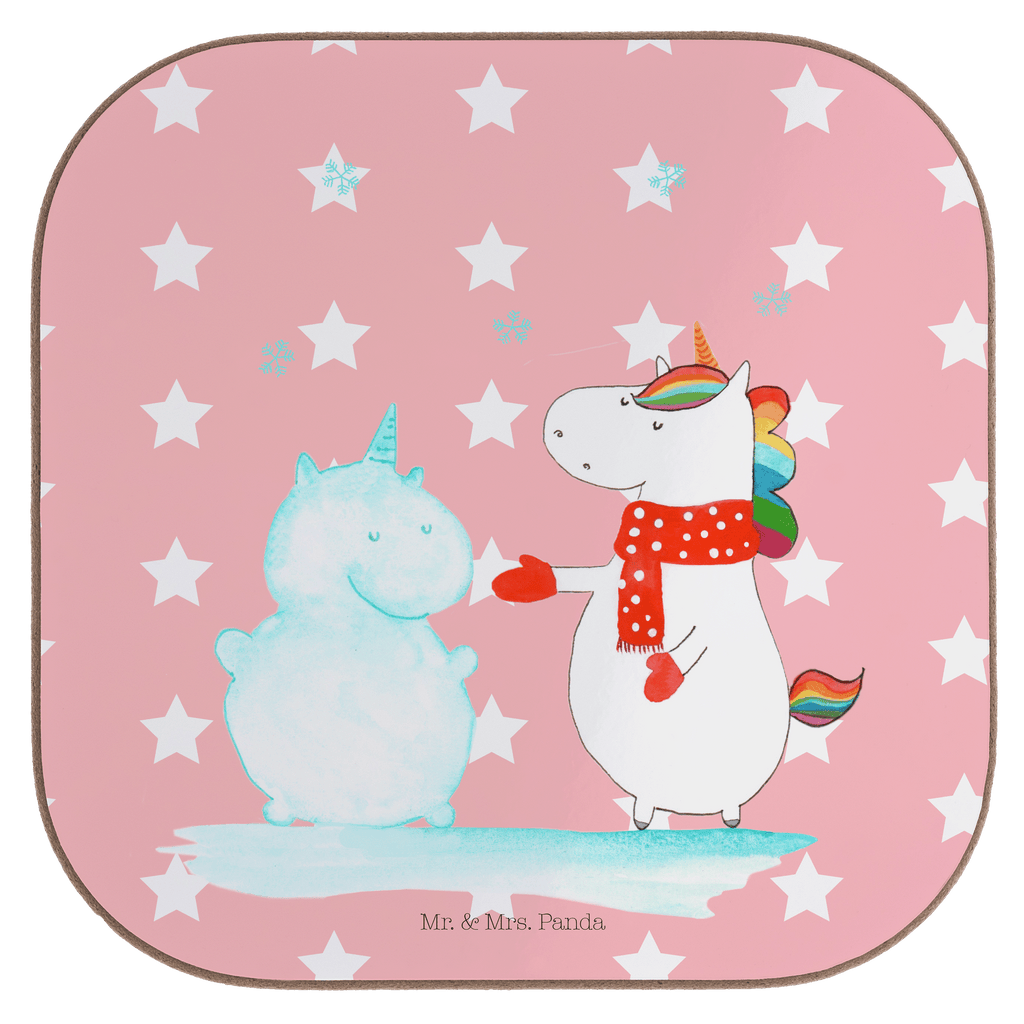 Quadratische Untersetzer Einhorn Schneemann Bierdeckel, Glasuntersetzer, Untersetzer Gläser, Getränkeuntersetzer, Einhorn, Einhörner, Einhorn Deko, Pegasus, Unicorn, Schneemann, Winter, Schnee, Kuchen, Weihnachten, kalt, Mütze, Handschuhe, X-Mas