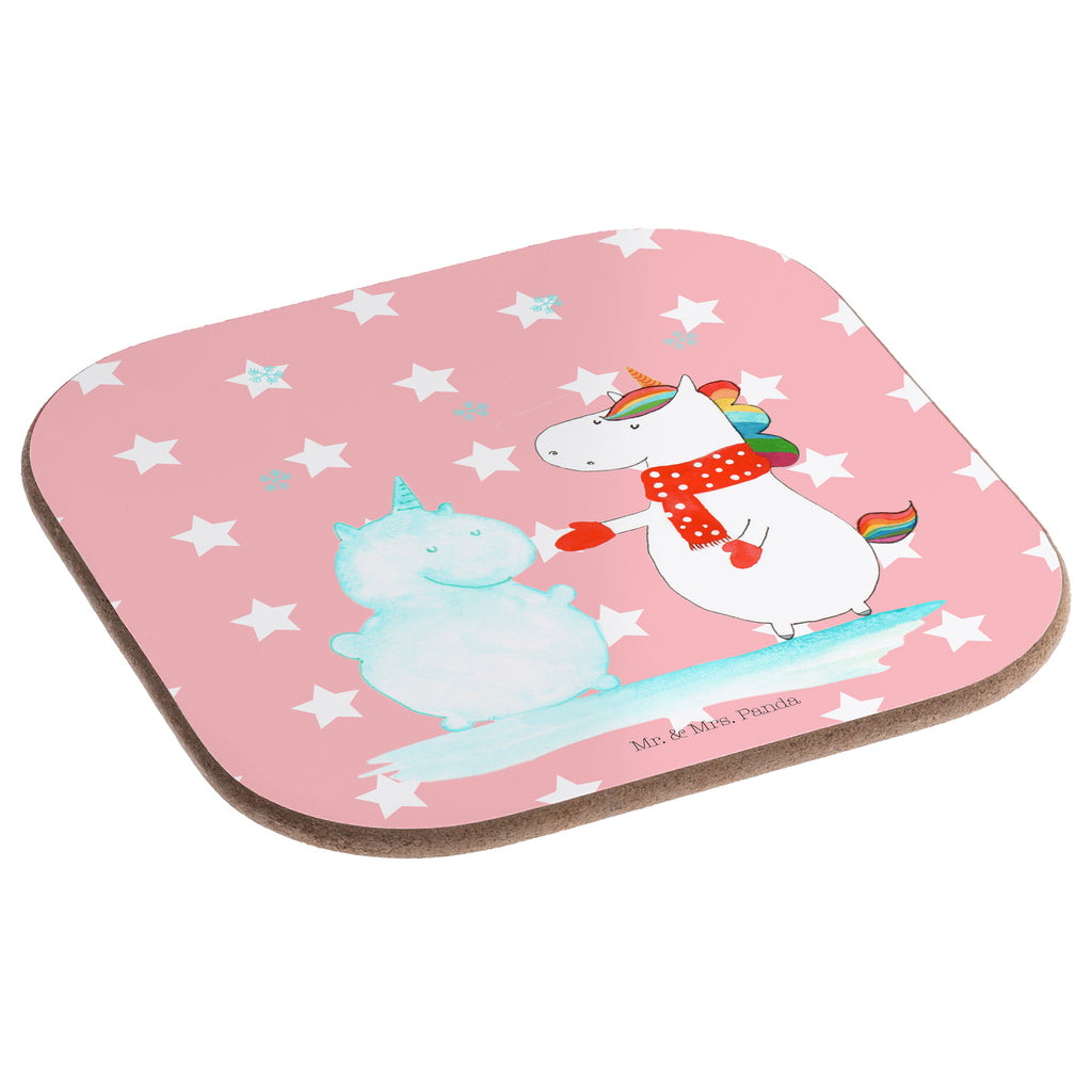Quadratische Untersetzer Einhorn Schneemann Bierdeckel, Glasuntersetzer, Untersetzer Gläser, Getränkeuntersetzer, Einhorn, Einhörner, Einhorn Deko, Pegasus, Unicorn, Schneemann, Winter, Schnee, Kuchen, Weihnachten, kalt, Mütze, Handschuhe, X-Mas