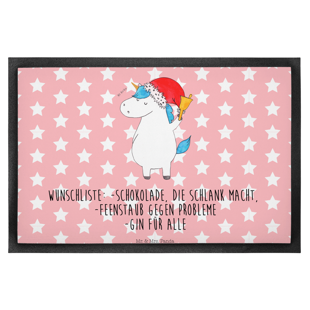 Fußmatte Einhorn Weihnachtsmann Gin, Schokolade, Schoki, Einhorn, Einhörner, Unicorn, Weihnachten, Weihnachtsmann, Nikolaus, Wunschzettel, Wunschliste, Feenstaub Türvorleger, Schmutzmatte, Fußabtreter, Matte, Schmutzfänger, Fußabstreifer, Schmutzfangmatte, Türmatte, Motivfußmatte,  Haustürmatte, Vorleger  Einhorn, Einhörner, Einhorn Deko, Pegasus, Unicorn