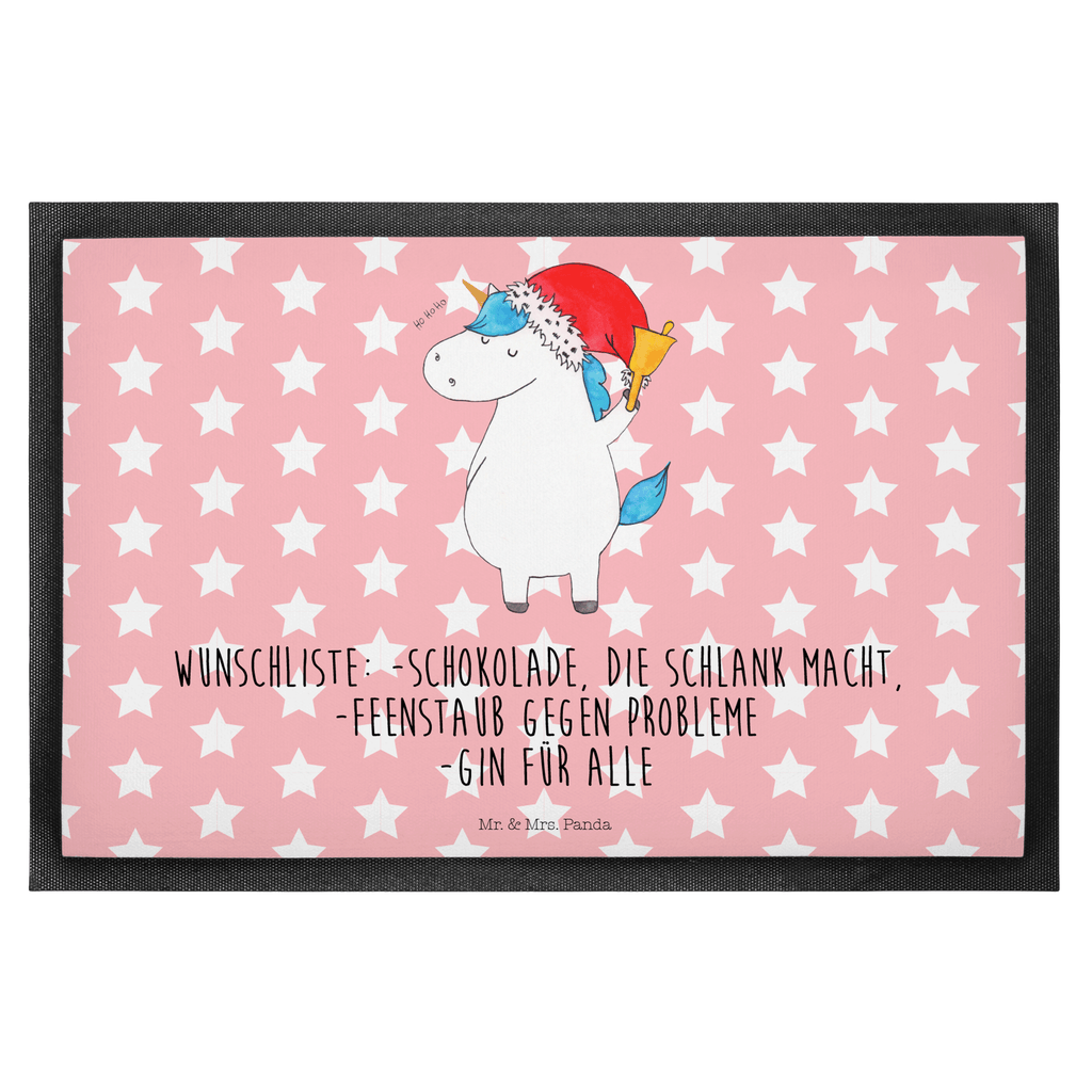 Fußmatte Einhorn Weihnachtsmann Gin, Schokolade, Schoki, Einhorn, Einhörner, Unicorn, Weihnachten, Weihnachtsmann, Nikolaus, Wunschzettel, Wunschliste, Feenstaub Türvorleger, Schmutzmatte, Fußabtreter, Matte, Schmutzfänger, Fußabstreifer, Schmutzfangmatte, Türmatte, Motivfußmatte,  Haustürmatte, Vorleger  Einhorn, Einhörner, Einhorn Deko, Pegasus, Unicorn