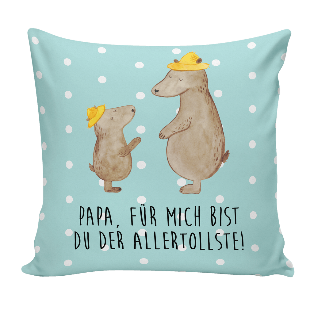 40x40 Kissen Bären mit Hut Kissenhülle, Kopfkissen, Sofakissen, Dekokissen, Motivkissen, Familie, Vatertag, Muttertag, Bruder, Schwester, Mama, Papa, Oma, Opa, Bär, Bären, Vater, Papi, Paps, Dad, Daddy, Lieblingsmensch, Sohn, Söhne, Kind, Kinder, Vater-Sohn, Family, Vorbild