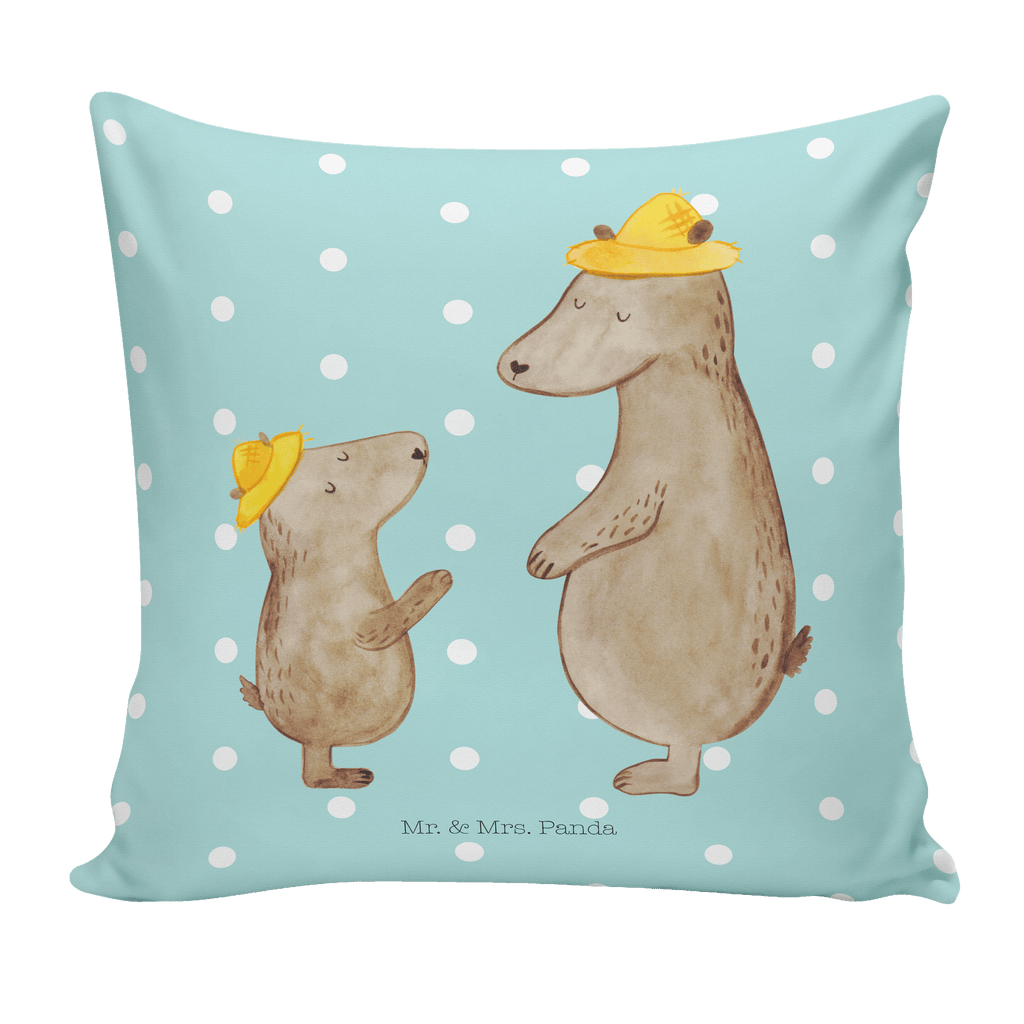 40x40 Kissen Bären mit Hut Kissenhülle, Kopfkissen, Sofakissen, Dekokissen, Motivkissen, Familie, Vatertag, Muttertag, Bruder, Schwester, Mama, Papa, Oma, Opa, Bär, Bären, Vater, Papi, Paps, Dad, Daddy, Lieblingsmensch, Sohn, Söhne, Kind, Kinder, Vater-Sohn, Family, Vorbild