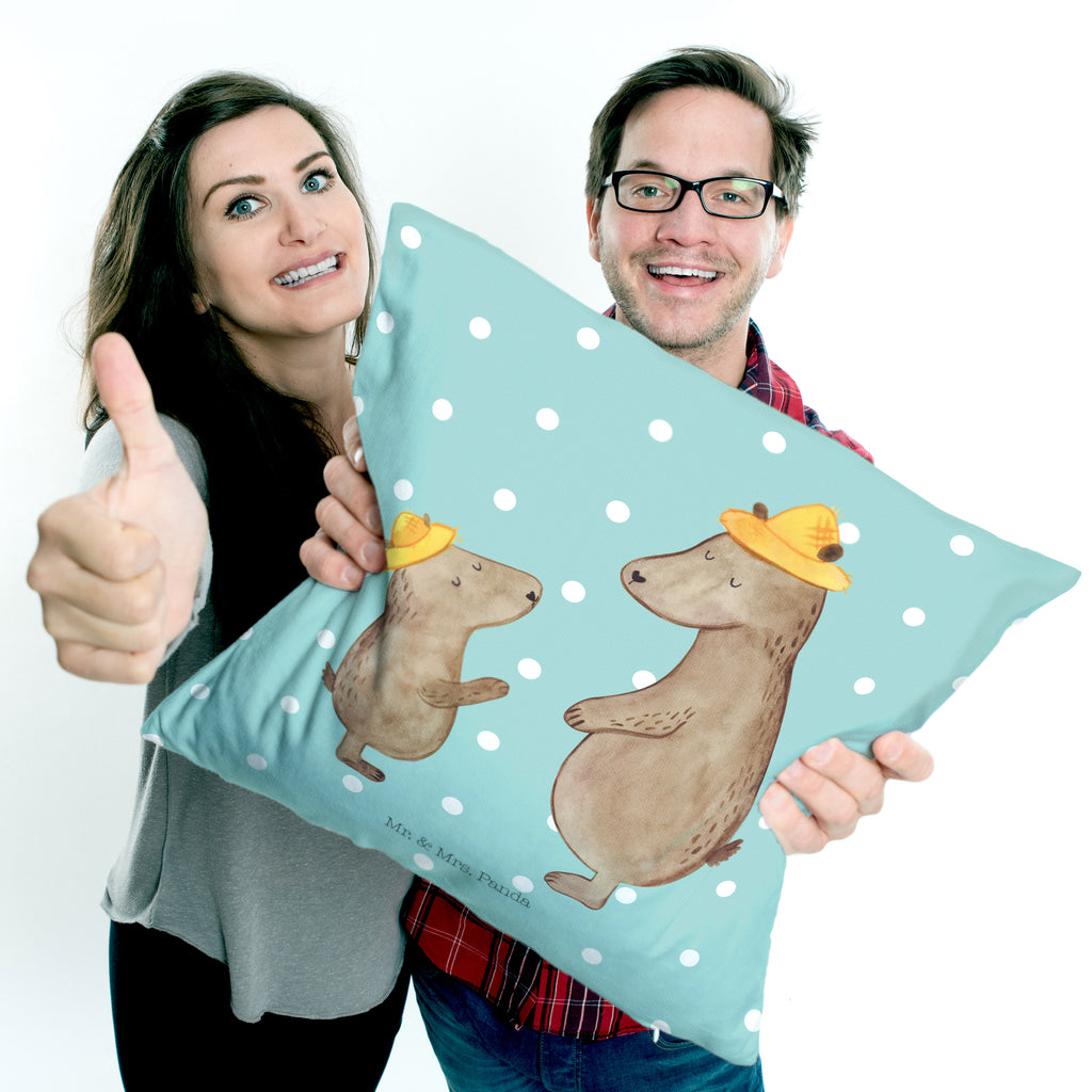 40x40 Kissen Bären mit Hut Kissenhülle, Kopfkissen, Sofakissen, Dekokissen, Motivkissen, Familie, Vatertag, Muttertag, Bruder, Schwester, Mama, Papa, Oma, Opa, Bär, Bären, Vater, Papi, Paps, Dad, Daddy, Lieblingsmensch, Sohn, Söhne, Kind, Kinder, Vater-Sohn, Family, Vorbild