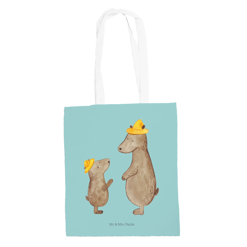 Tragetasche Bären mit Hut Beuteltasche, Beutel, Einkaufstasche, Jutebeutel, Stoffbeutel, Familie, Vatertag, Muttertag, Bruder, Schwester, Mama, Papa, Oma, Opa, Bär, Bären, Vater, Papi, Paps, Dad, Daddy, Lieblingsmensch, Sohn, Söhne, Kind, Kinder, Vater-Sohn, Family, Vorbild