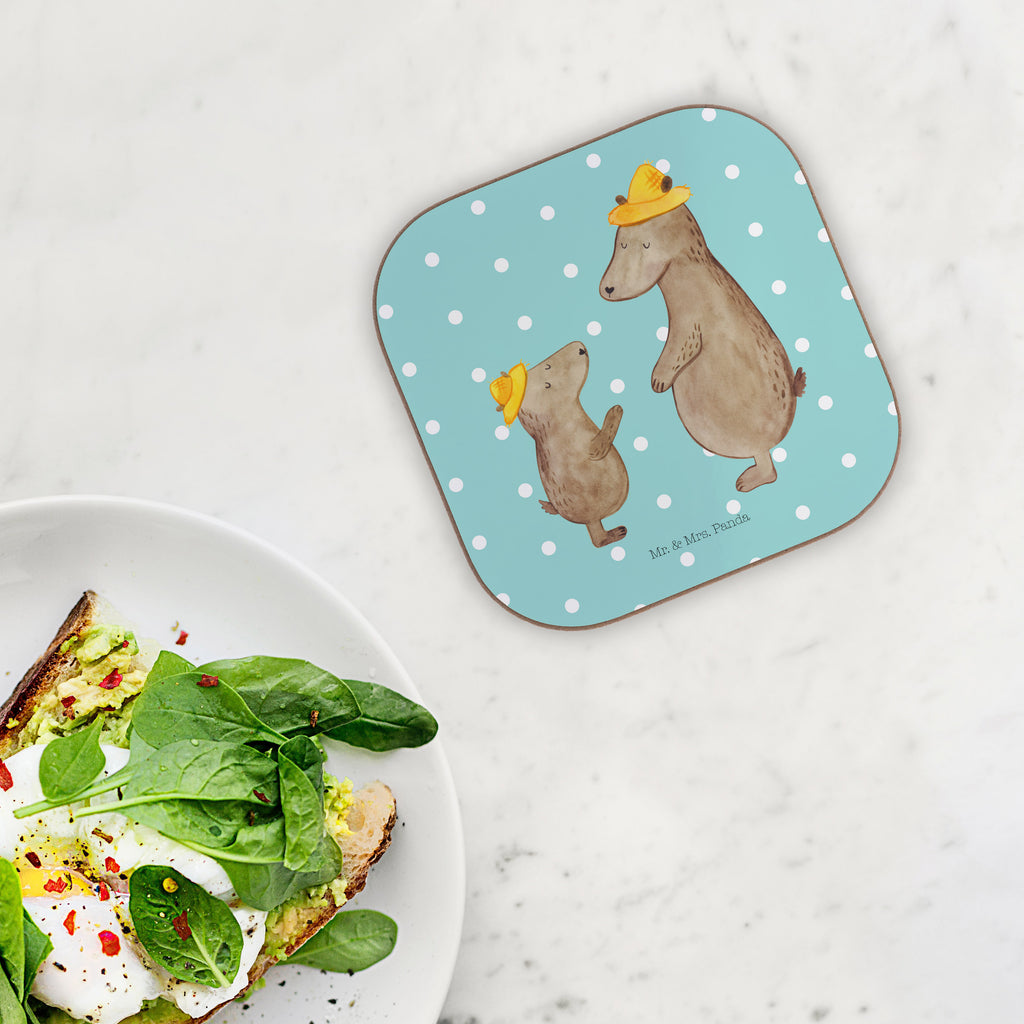 Quadratische Untersetzer Bären mit Hut Bierdeckel, Glasuntersetzer, Untersetzer Gläser, Getränkeuntersetzer, Familie, Vatertag, Muttertag, Bruder, Schwester, Mama, Papa, Oma, Opa, Bär, Bären, Vater, Papi, Paps, Dad, Daddy, Lieblingsmensch, Sohn, Söhne, Kind, Kinder, Vater-Sohn, Family, Vorbild