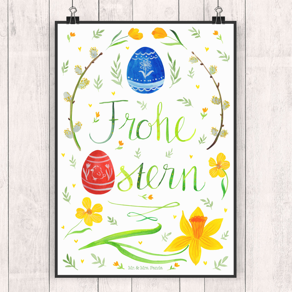 Poster Frohe Ostern Poster, Wandposter, Bild, Wanddeko, Küchenposter, Kinderposter, Wanddeko Bild, Raumdekoration, Wanddekoration, Handgemaltes Poster, Mr. & Mrs. Panda Poster, Designposter, Kunstdruck, Posterdruck, Ostern, Osterhase, Ostergeschenke, Osternest, Osterdeko, Geschenk zu Ostern, Frohe Ostern, Ostergrüße, Osterblume, Osterei, bemalte Ostereier, Weidenkätzchen. Lettering