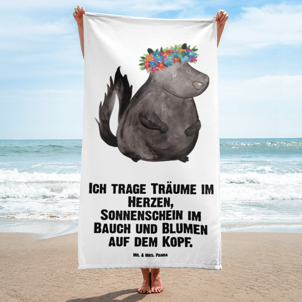 XL Badehandtuch Stinktier Blumenmaedchen Handtuch, Badetuch, Duschtuch, Strandtuch, Saunatuch, Stinktier, Skunk, Wildtier, Raubtier, Stinker, Stinki, Yoga, Namaste, Lebe, Liebe, Lache