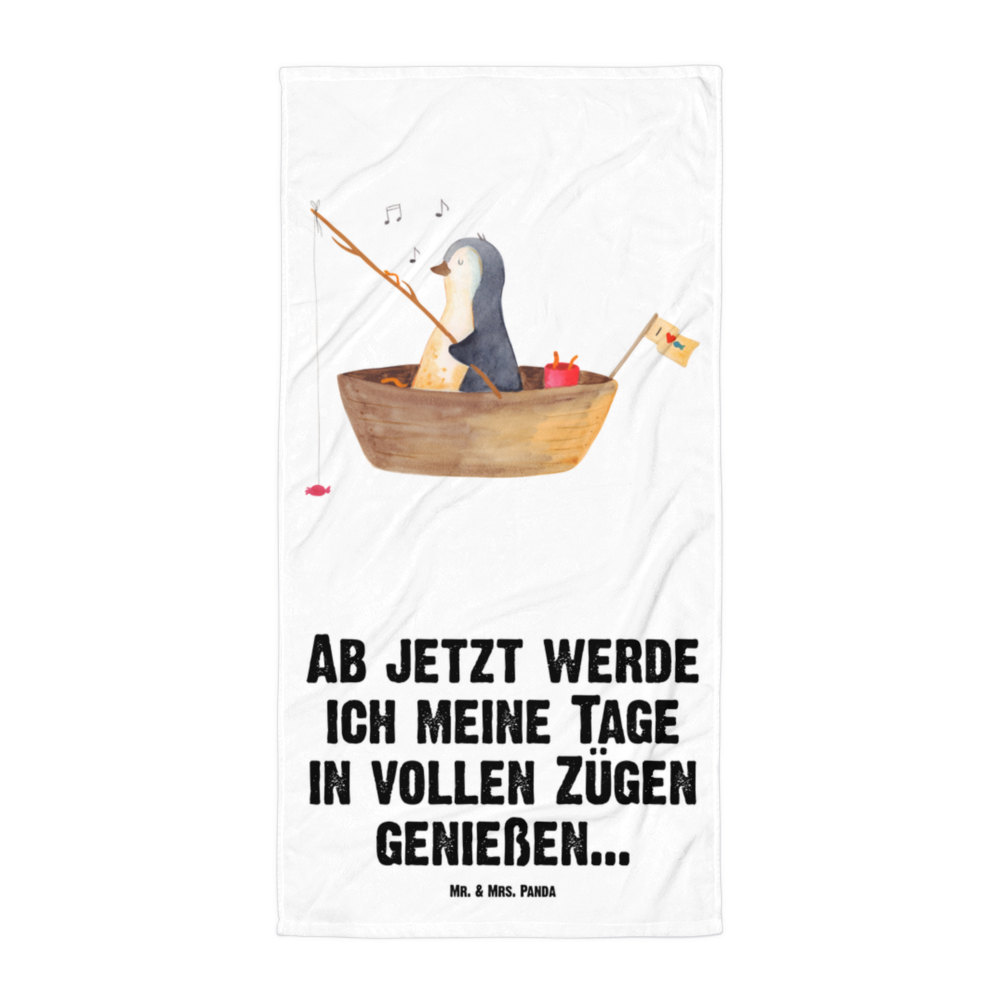 XL Badehandtuch Pinguin Angelboot Handtuch, Badetuch, Duschtuch, Strandtuch, Saunatuch, Pinguin, Pinguine, Angeln, Boot, Angelboot, Lebenslust, Leben, genießen, Motivation, Neustart, Neuanfang, Trennung, Scheidung, Geschenkidee Liebeskummer