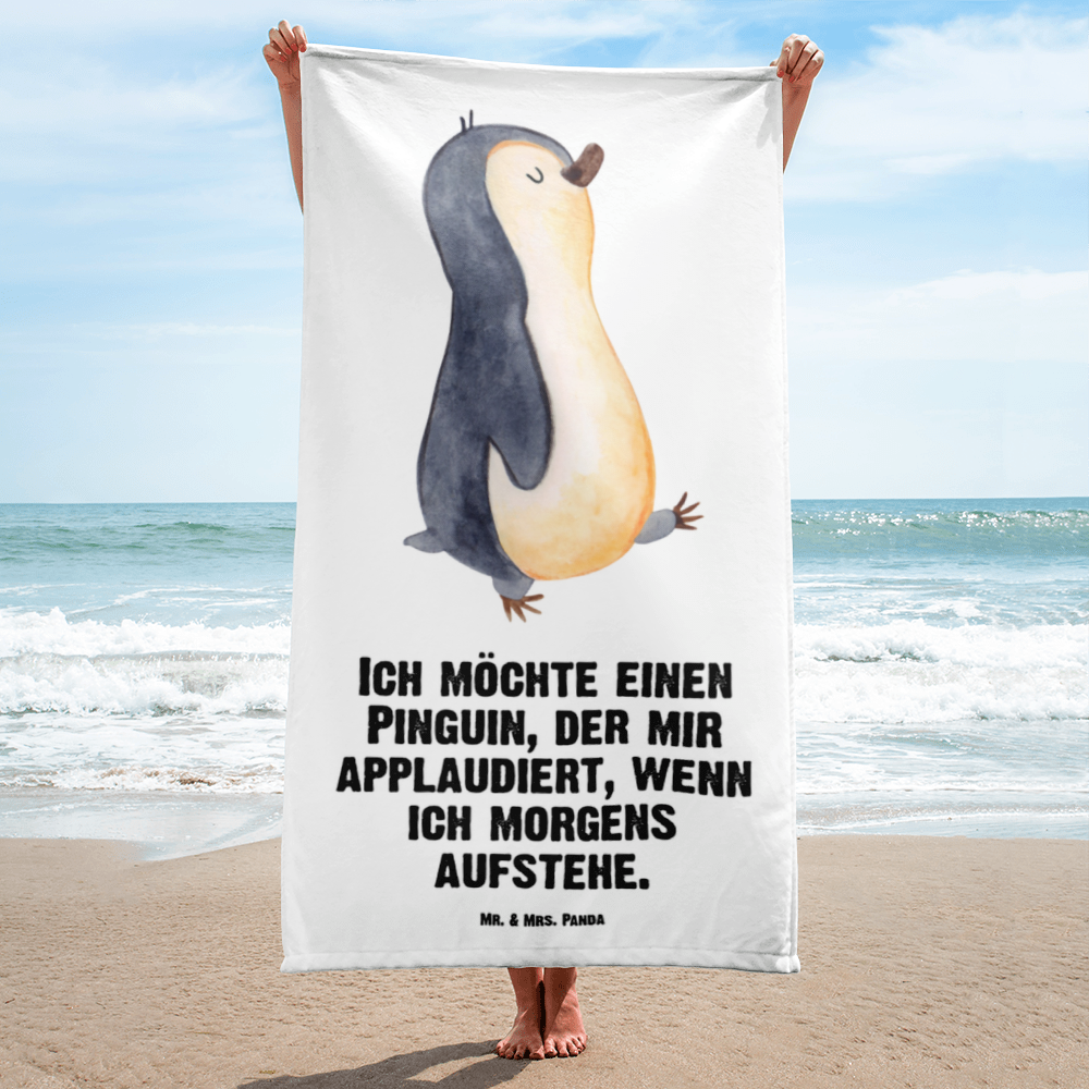 XL Badehandtuch Pinguin marschierend Handtuch, Badetuch, Duschtuch, Strandtuch, Saunatuch, Pinguin, Pinguine, Frühaufsteher, Langschläfer, Bruder, Schwester, Familie