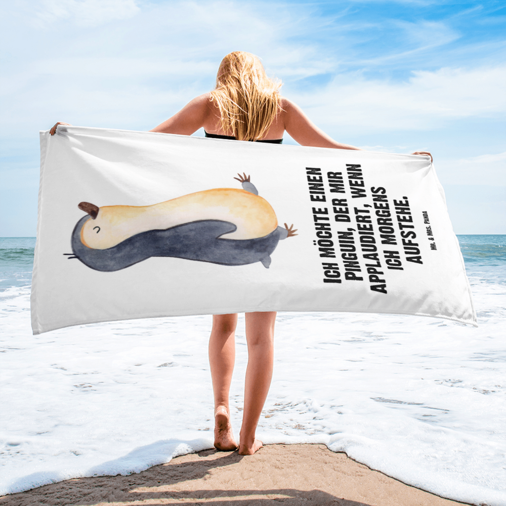 XL Badehandtuch Pinguin marschierend Handtuch, Badetuch, Duschtuch, Strandtuch, Saunatuch, Pinguin, Pinguine, Frühaufsteher, Langschläfer, Bruder, Schwester, Familie