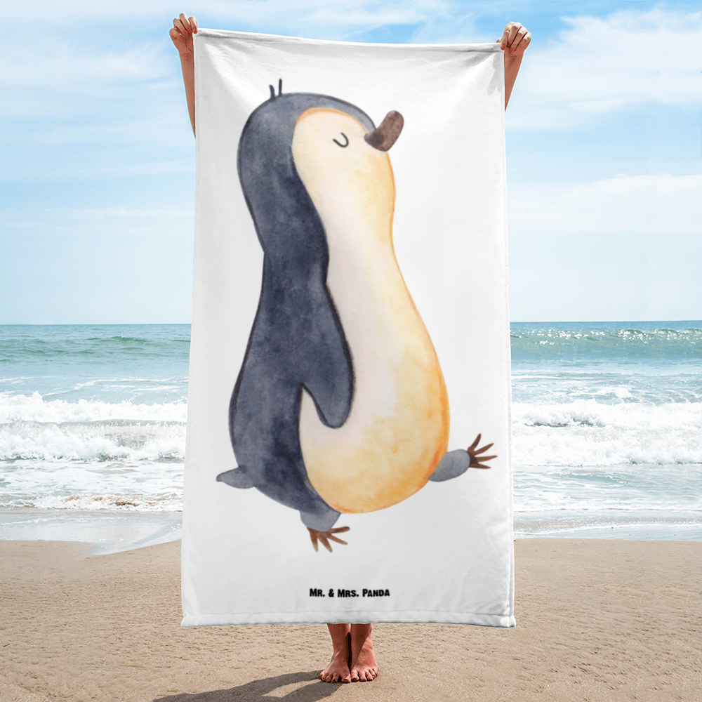 XL Badehandtuch Pinguin marschierend Handtuch, Badetuch, Duschtuch, Strandtuch, Saunatuch, Pinguin, Pinguine, Frühaufsteher, Langschläfer, Bruder, Schwester, Familie
