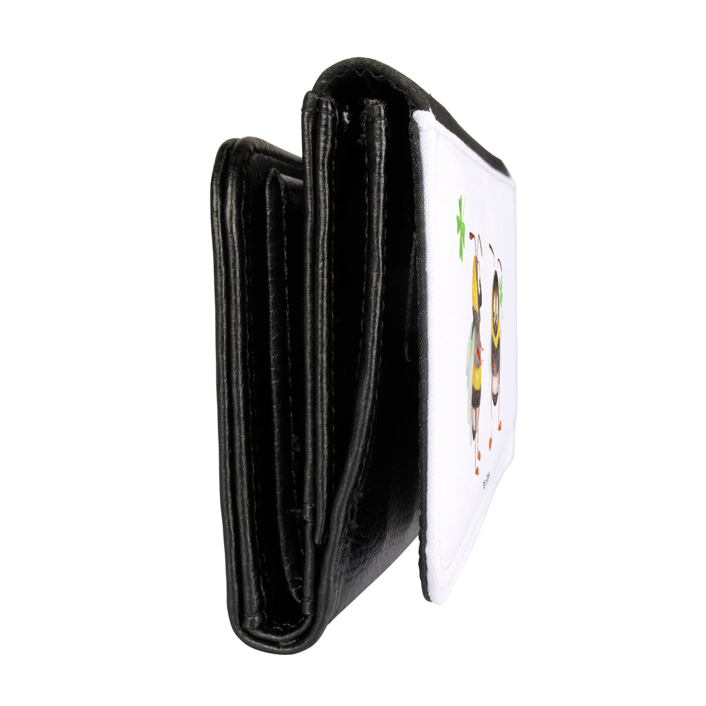 Damen Portemonnaie Hummeln mit Kleeblatt Portemonnaie, Portemonee, Geldbörse, Damen, Groß, XXL, Geldbeutel, Portemonnaies, Tiermotive, Gute Laune, lustige Sprüche, Tiere, Hummel, Biene, Spruch positiv, Biene Deko, Spruch schön, glücklich sein, glücklich werden, Spruch fröhlich