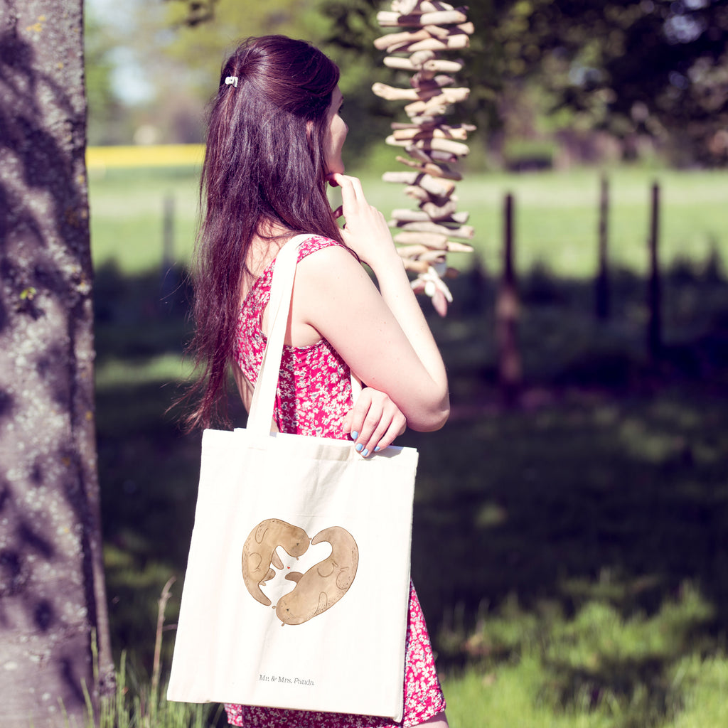 Tragetasche Otter Herz Beuteltasche, Beutel, Einkaufstasche, Jutebeutel, Stoffbeutel, Otter, Fischotter, Seeotter, Liebe, Herz, Liebesbeweis, Liebesgeschenk, Bessere Hälfte, Love you, Jahrestag, Hochzeitstag, Verlobung, gemeinsames Leben