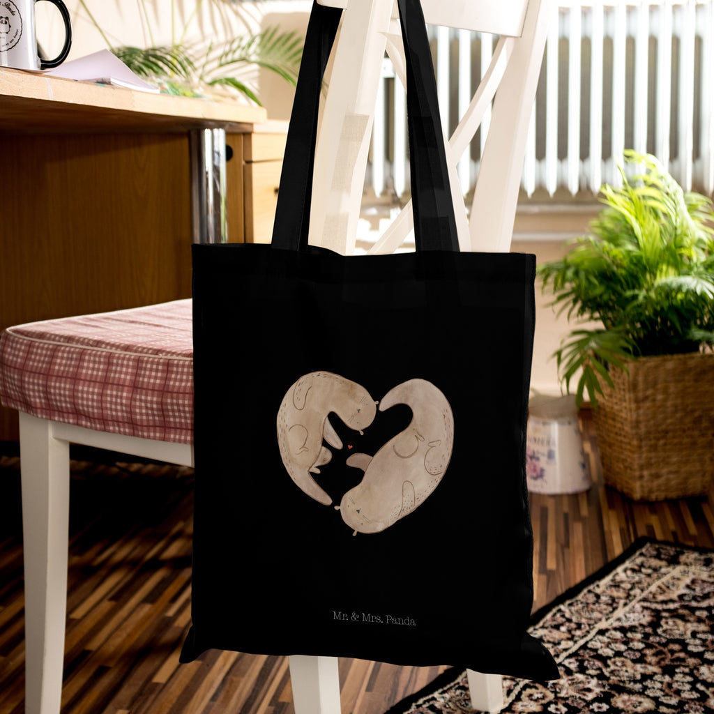 Tragetasche Otter Herz Beuteltasche, Beutel, Einkaufstasche, Jutebeutel, Stoffbeutel, Otter, Fischotter, Seeotter, Liebe, Herz, Liebesbeweis, Liebesgeschenk, Bessere Hälfte, Love you, Jahrestag, Hochzeitstag, Verlobung, gemeinsames Leben