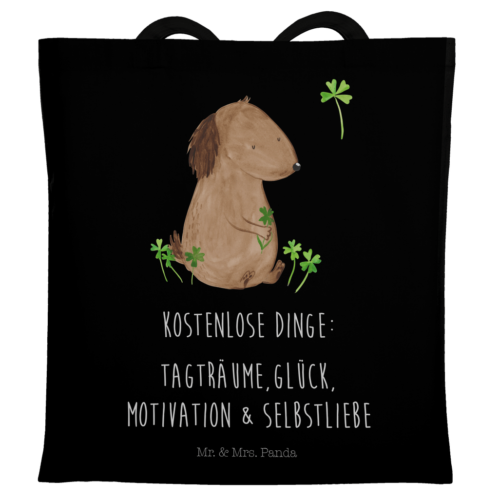 Tragetasche Hund Kleeblatt Beuteltasche, Beutel, Einkaufstasche, Jutebeutel, Stoffbeutel, Hund, Hundemotiv, Haustier, Hunderasse, Tierliebhaber, Hundebesitzer, Sprüche, Kleeblatt, Glück, Tagträume, Motivation, Neuanfang, Geschenk, Glücksbringer, Selbstliebe, Achtsamkeit