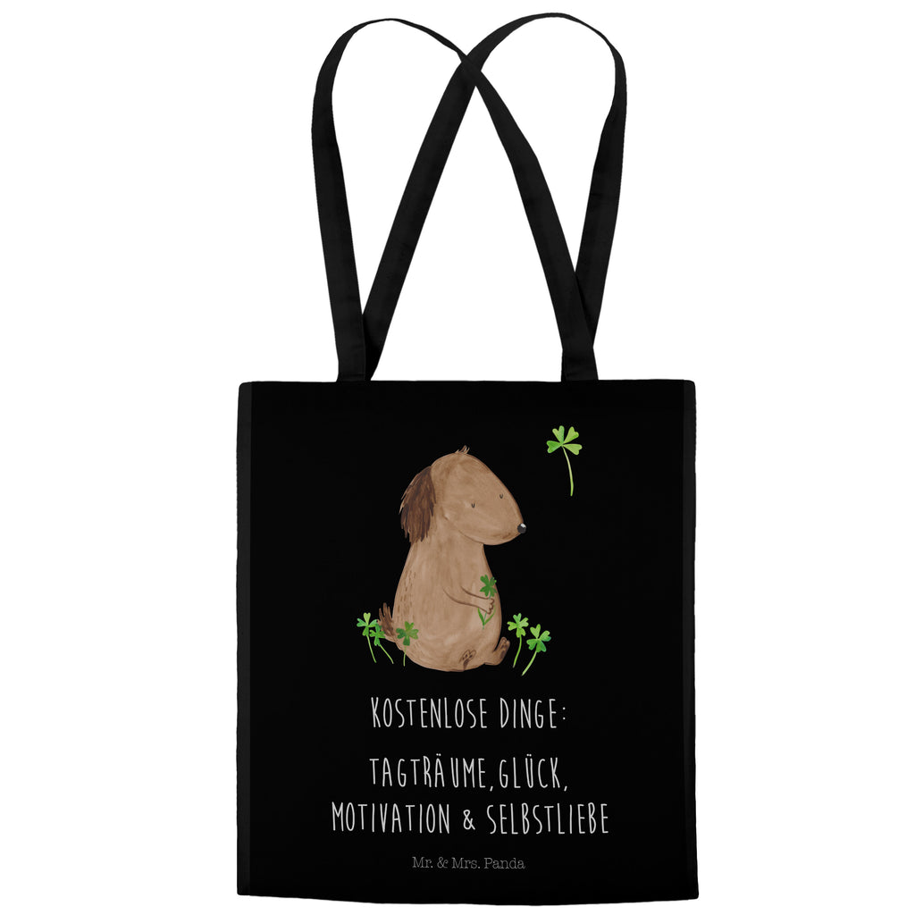 Tragetasche Hund Kleeblatt Beuteltasche, Beutel, Einkaufstasche, Jutebeutel, Stoffbeutel, Hund, Hundemotiv, Haustier, Hunderasse, Tierliebhaber, Hundebesitzer, Sprüche, Kleeblatt, Glück, Tagträume, Motivation, Neuanfang, Geschenk, Glücksbringer, Selbstliebe, Achtsamkeit