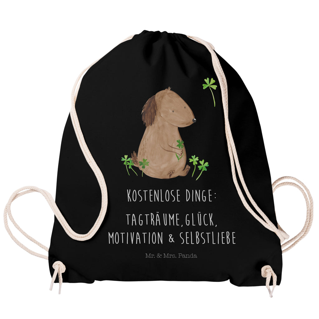 Sportbeutel Hund Kleeblatt Turnbeutel, Beutel, Sporttasche, Tasche, Stoffbeutel, Hund, Hundemotiv, Haustier, Hunderasse, Tierliebhaber, Hundebesitzer, Sprüche, Kleeblatt, Glück, Tagträume, Motivation, Neuanfang, Geschenk, Glücksbringer, Selbstliebe, Achtsamkeit