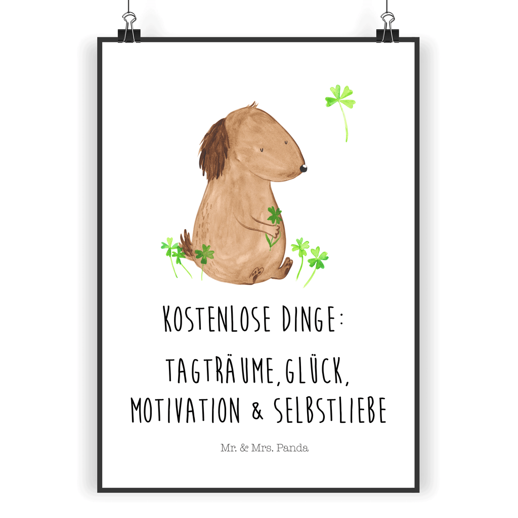 Poster Hund Kleeblatt Poster, Wandposter, Bild, Wanddeko, Küchenposter, Kinderposter, Wanddeko Bild, Raumdekoration, Wanddekoration, Handgemaltes Poster, Mr. & Mrs. Panda Poster, Designposter, Kunstdruck, Posterdruck, Hund, Hundemotiv, Haustier, Hunderasse, Tierliebhaber, Hundebesitzer, Sprüche, Kleeblatt, Glück, Tagträume, Motivation, Neuanfang, Geschenk, Glücksbringer, Selbstliebe, Achtsamkeit