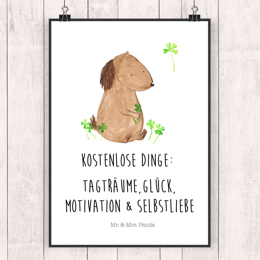 Poster Hund Kleeblatt Poster, Wandposter, Bild, Wanddeko, Küchenposter, Kinderposter, Wanddeko Bild, Raumdekoration, Wanddekoration, Handgemaltes Poster, Mr. & Mrs. Panda Poster, Designposter, Kunstdruck, Posterdruck, Hund, Hundemotiv, Haustier, Hunderasse, Tierliebhaber, Hundebesitzer, Sprüche, Kleeblatt, Glück, Tagträume, Motivation, Neuanfang, Geschenk, Glücksbringer, Selbstliebe, Achtsamkeit