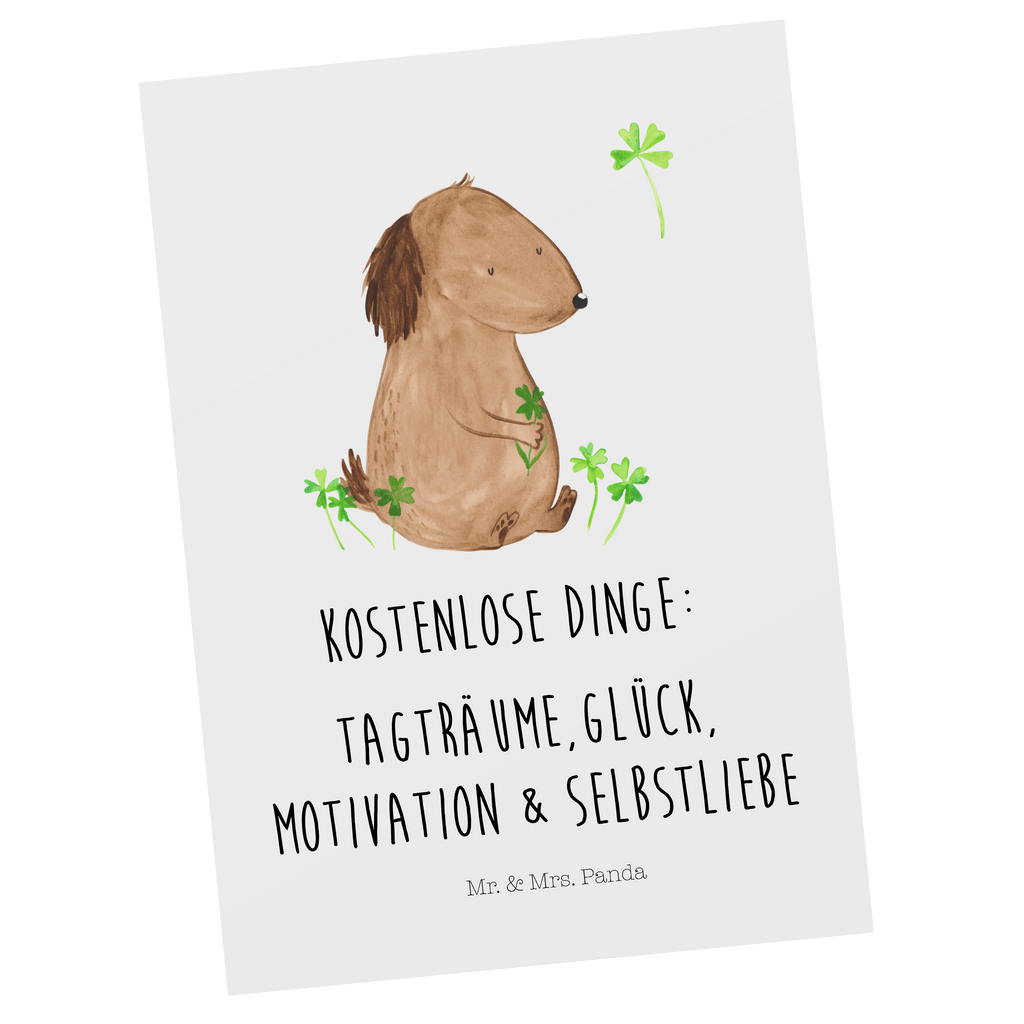 Postkarte Hund Kleeblatt Geschenkkarte, Grußkarte, Karte, Einladung, Ansichtskarte, Geburtstagskarte, Einladungskarte, Hund, Hundemotiv, Haustier, Hunderasse, Tierliebhaber, Hundebesitzer, Sprüche, Kleeblatt, Glück, Tagträume, Motivation, Neuanfang, Geschenk, Glücksbringer, Selbstliebe, Achtsamkeit