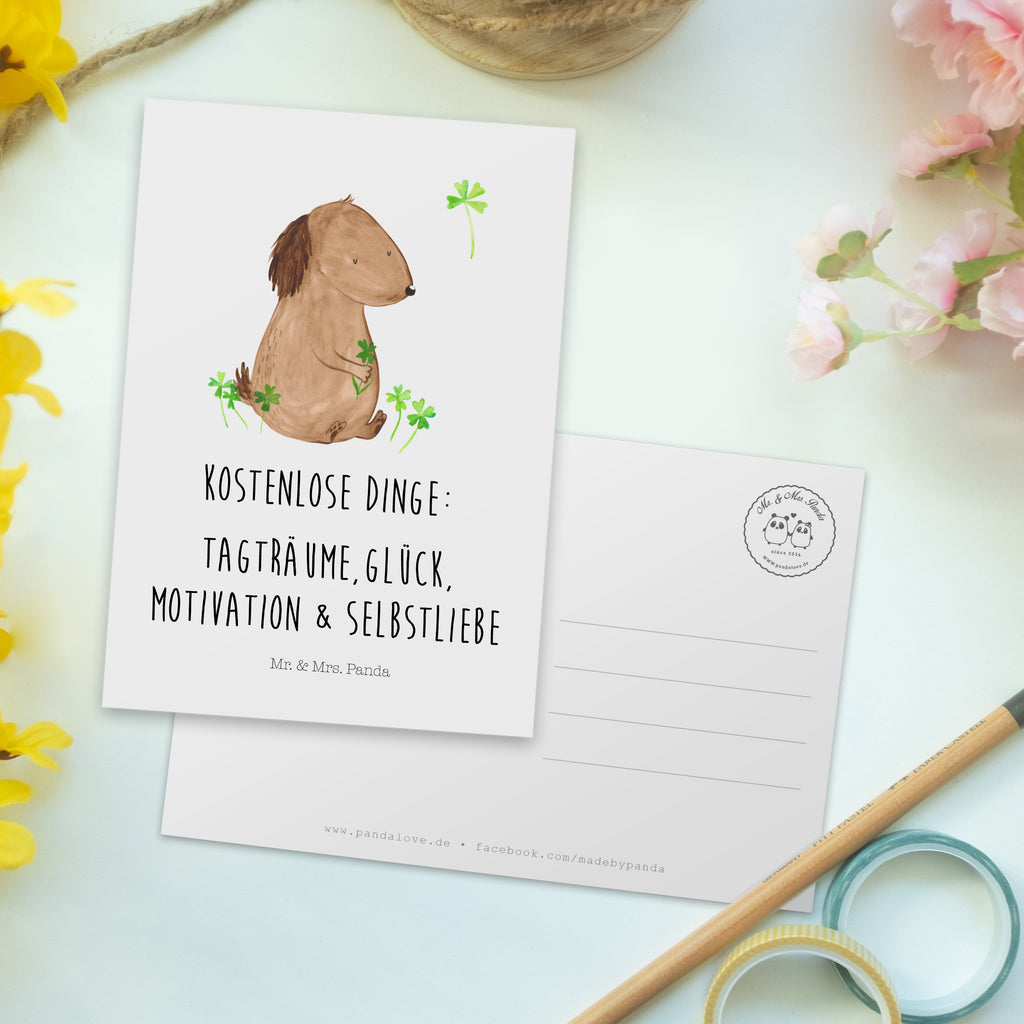 Postkarte Hund Kleeblatt Geschenkkarte, Grußkarte, Karte, Einladung, Ansichtskarte, Geburtstagskarte, Einladungskarte, Hund, Hundemotiv, Haustier, Hunderasse, Tierliebhaber, Hundebesitzer, Sprüche, Kleeblatt, Glück, Tagträume, Motivation, Neuanfang, Geschenk, Glücksbringer, Selbstliebe, Achtsamkeit