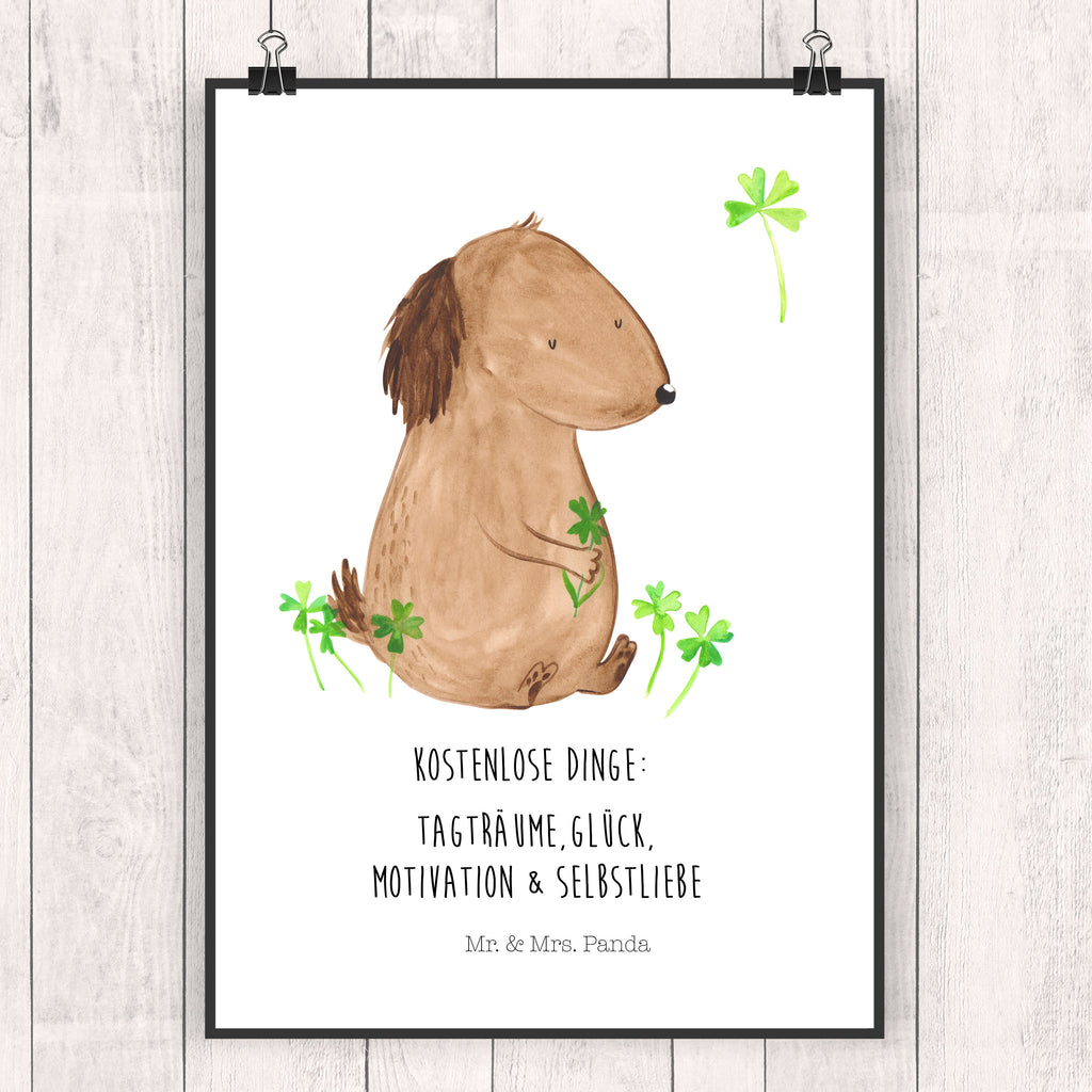 Poster Hund Kleeblatt Poster, Wandposter, Bild, Wanddeko, Küchenposter, Kinderposter, Wanddeko Bild, Raumdekoration, Wanddekoration, Handgemaltes Poster, Mr. & Mrs. Panda Poster, Designposter, Kunstdruck, Posterdruck, Hund, Hundemotiv, Haustier, Hunderasse, Tierliebhaber, Hundebesitzer, Sprüche, Kleeblatt, Glück, Tagträume, Motivation, Neuanfang, Geschenk, Glücksbringer, Selbstliebe, Achtsamkeit