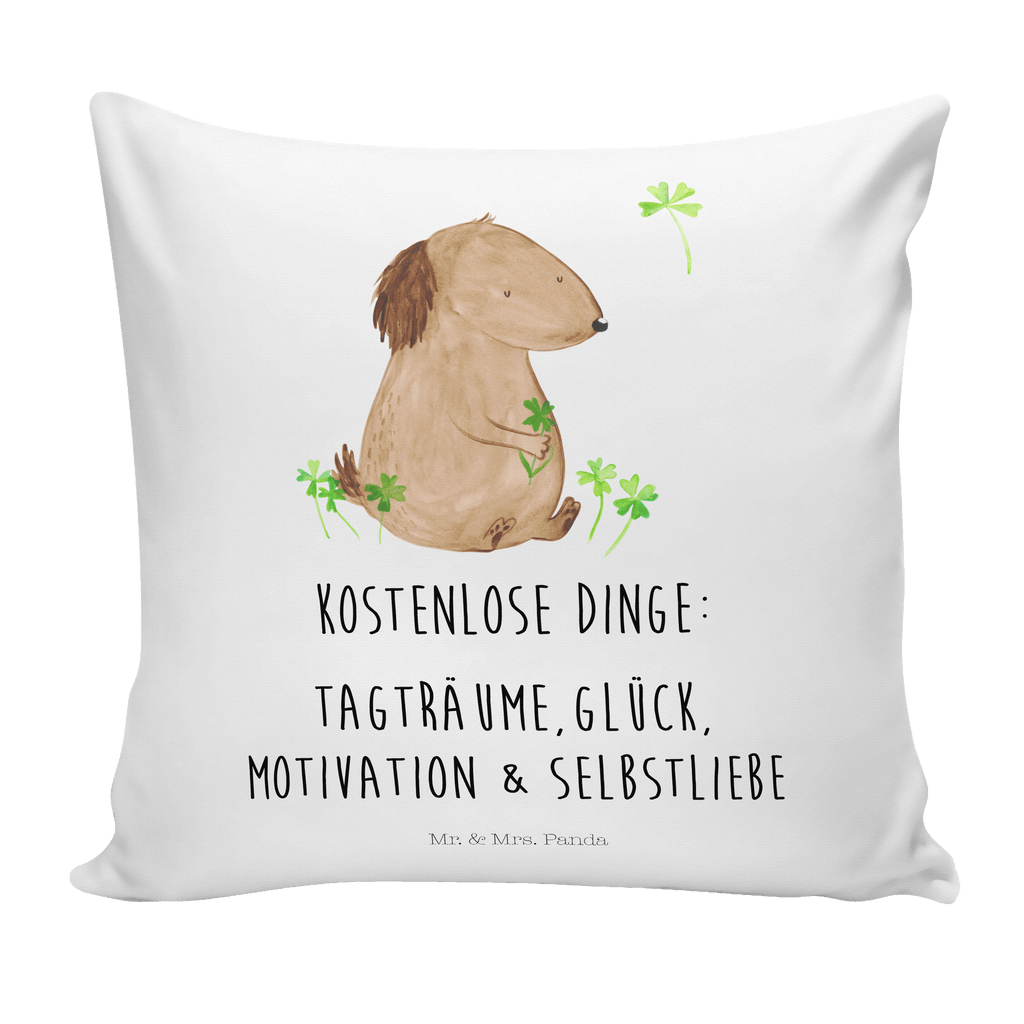 40x40 Kissen Hund Kleeblatt Kissenhülle, Kopfkissen, Sofakissen, Dekokissen, Motivkissen, Hund, Hundemotiv, Haustier, Hunderasse, Tierliebhaber, Hundebesitzer, Sprüche, Kleeblatt, Glück, Tagträume, Motivation, Neuanfang, Geschenk, Glücksbringer, Selbstliebe, Achtsamkeit
