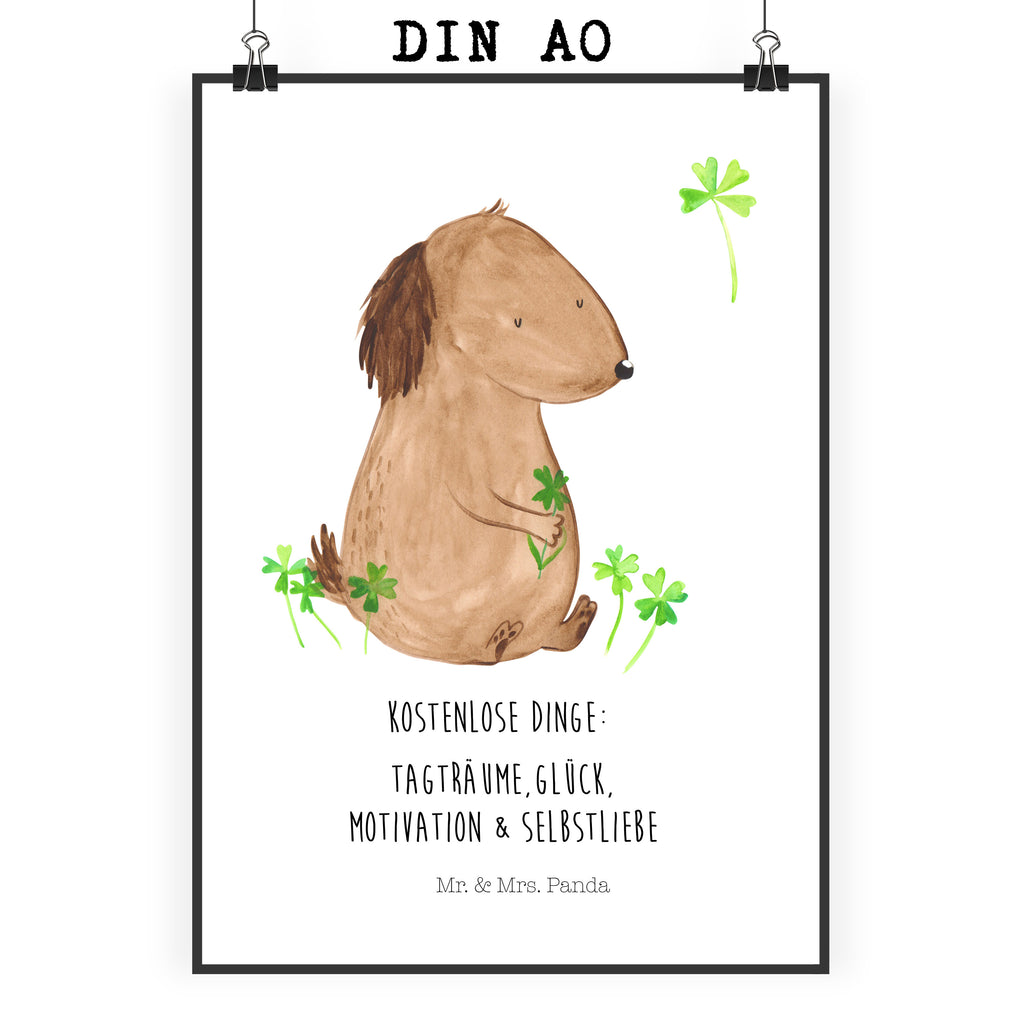 Poster Hund Kleeblatt Poster, Wandposter, Bild, Wanddeko, Küchenposter, Kinderposter, Wanddeko Bild, Raumdekoration, Wanddekoration, Handgemaltes Poster, Mr. & Mrs. Panda Poster, Designposter, Kunstdruck, Posterdruck, Hund, Hundemotiv, Haustier, Hunderasse, Tierliebhaber, Hundebesitzer, Sprüche, Kleeblatt, Glück, Tagträume, Motivation, Neuanfang, Geschenk, Glücksbringer, Selbstliebe, Achtsamkeit