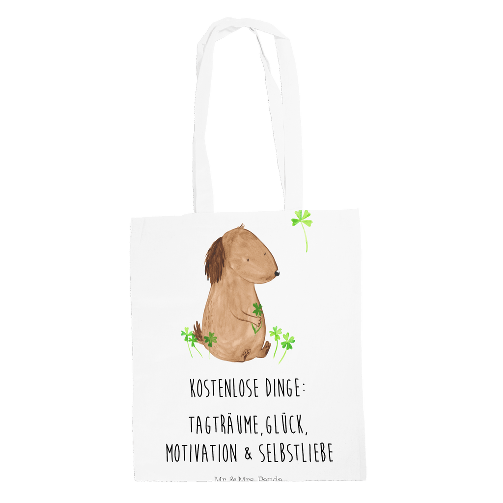 Tragetasche Hund Kleeblatt Beuteltasche, Beutel, Einkaufstasche, Jutebeutel, Stoffbeutel, Hund, Hundemotiv, Haustier, Hunderasse, Tierliebhaber, Hundebesitzer, Sprüche, Kleeblatt, Glück, Tagträume, Motivation, Neuanfang, Geschenk, Glücksbringer, Selbstliebe, Achtsamkeit
