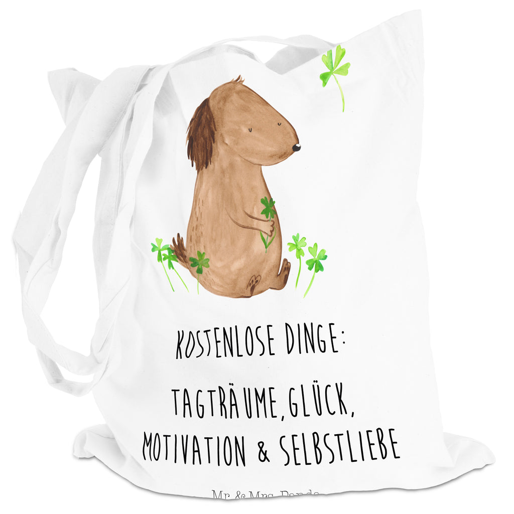 Tragetasche Hund Kleeblatt Beuteltasche, Beutel, Einkaufstasche, Jutebeutel, Stoffbeutel, Hund, Hundemotiv, Haustier, Hunderasse, Tierliebhaber, Hundebesitzer, Sprüche, Kleeblatt, Glück, Tagträume, Motivation, Neuanfang, Geschenk, Glücksbringer, Selbstliebe, Achtsamkeit