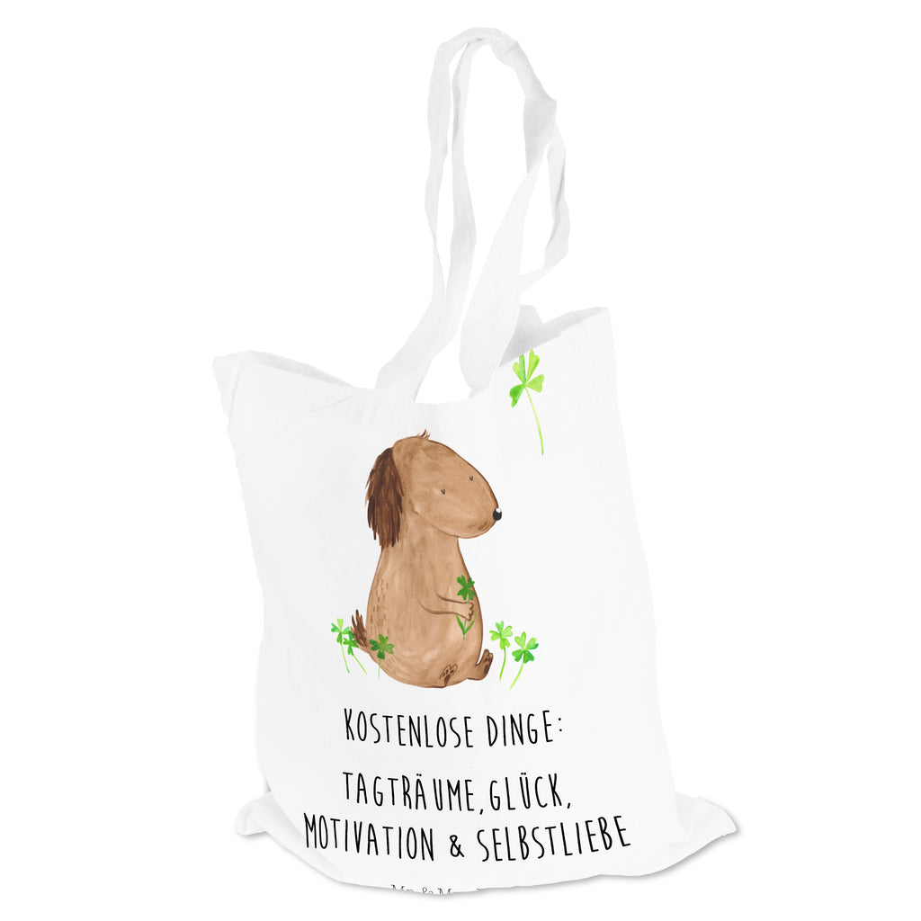 Tragetasche Hund Kleeblatt Beuteltasche, Beutel, Einkaufstasche, Jutebeutel, Stoffbeutel, Hund, Hundemotiv, Haustier, Hunderasse, Tierliebhaber, Hundebesitzer, Sprüche, Kleeblatt, Glück, Tagträume, Motivation, Neuanfang, Geschenk, Glücksbringer, Selbstliebe, Achtsamkeit