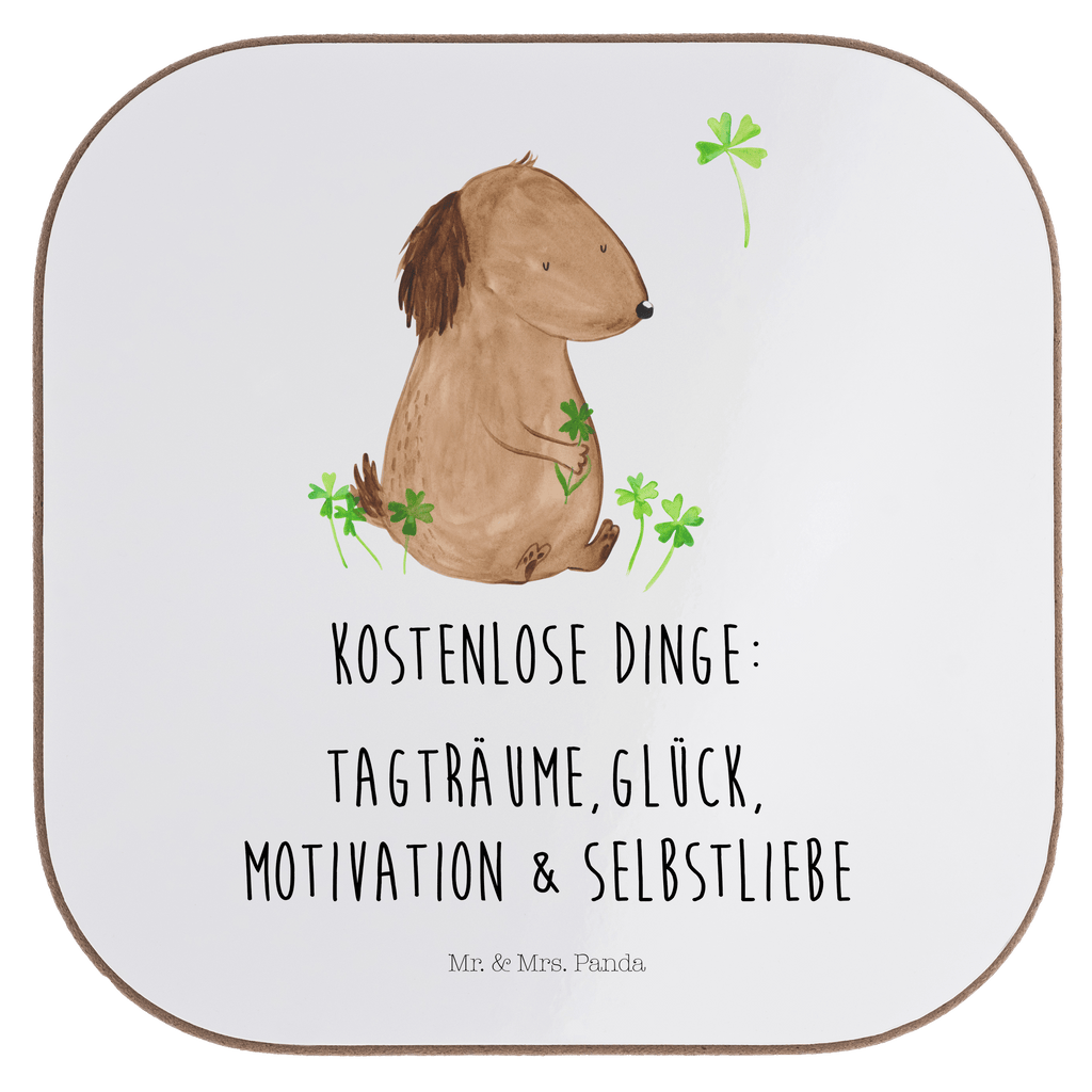 Quadratische Untersetzer Hund Kleeblatt Bierdeckel, Glasuntersetzer, Untersetzer Gläser, Getränkeuntersetzer, Hund, Hundemotiv, Haustier, Hunderasse, Tierliebhaber, Hundebesitzer, Sprüche, Kleeblatt, Glück, Tagträume, Motivation, Neuanfang, Geschenk, Glücksbringer, Selbstliebe, Achtsamkeit