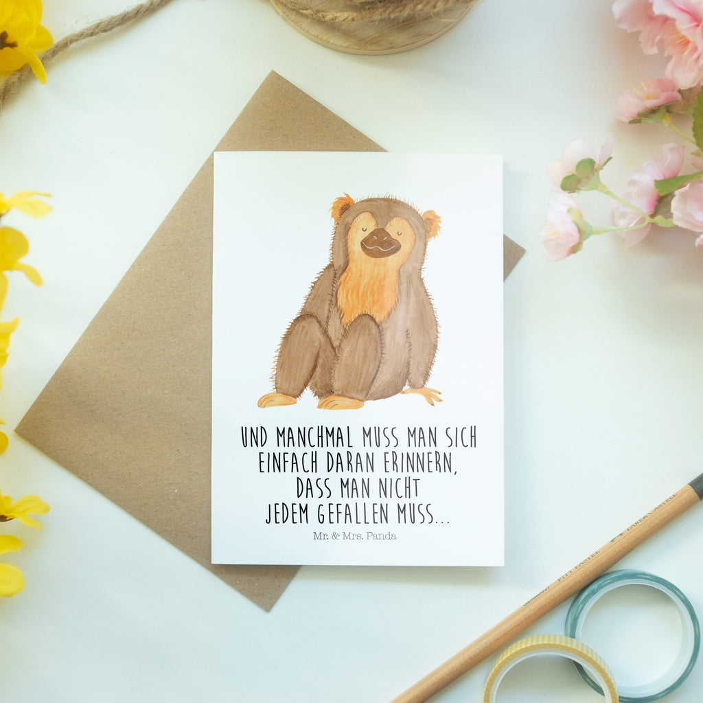 Grußkarte Affe Klappkarte, Einladungskarte, Glückwunschkarte, Hochzeitskarte, Geburtstagskarte, Karte, Afrika, Wildtiere, Affe, Äffchen, Affen, Selbstliebe, Respekt, Motivation, Selbstachtung, Liebe, Selbstbewusstsein, Selfcare