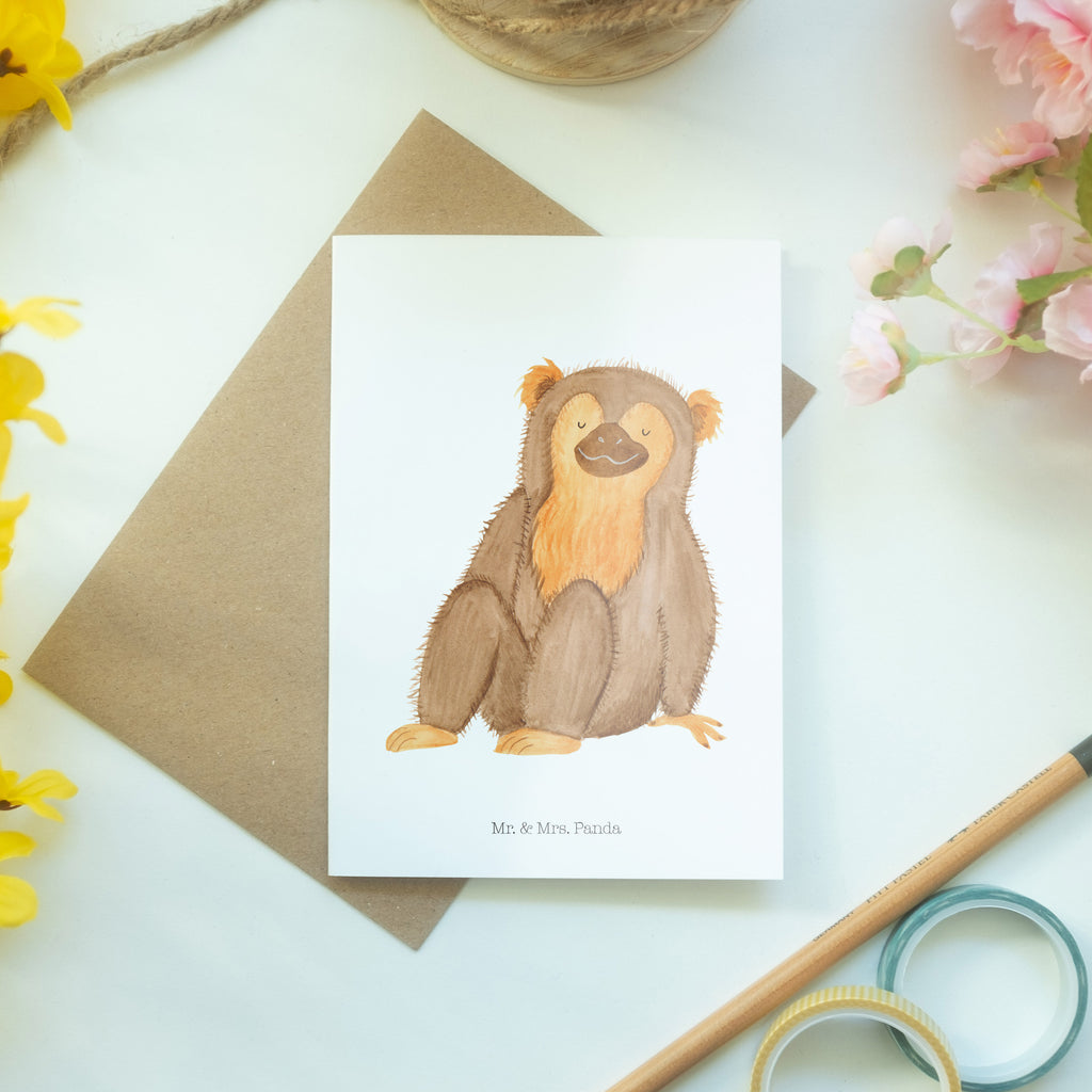 Grußkarte Affe Klappkarte, Einladungskarte, Glückwunschkarte, Hochzeitskarte, Geburtstagskarte, Karte, Afrika, Wildtiere, Affe, Äffchen, Affen, Selbstliebe, Respekt, Motivation, Selbstachtung, Liebe, Selbstbewusstsein, Selfcare