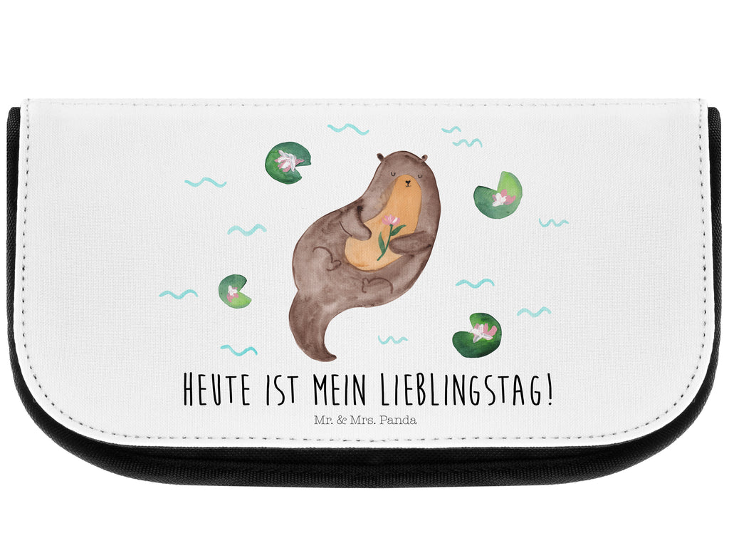 Kosmetiktasche Otter mit Seerose Kosmetikbeutel, Kulturtasche, Kulturbeutel, Schminktasche, Make-Up Tasche, Otter, Fischotter, Seeotter, Otter Seeotter See Otter