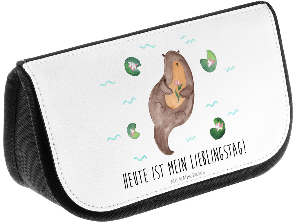 Kosmetiktasche Otter mit Seerose Kosmetikbeutel, Kulturtasche, Kulturbeutel, Schminktasche, Make-Up Tasche, Otter, Fischotter, Seeotter, Otter Seeotter See Otter