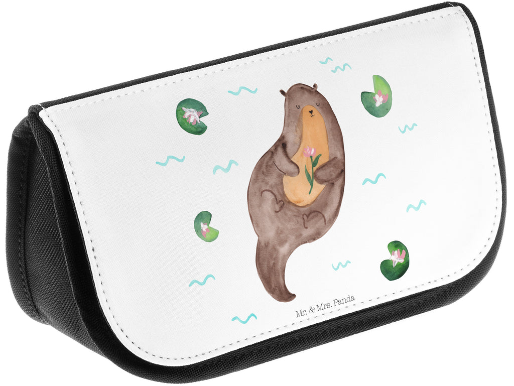 Kosmetiktasche Otter mit Seerose Kosmetikbeutel, Kulturtasche, Kulturbeutel, Schminktasche, Make-Up Tasche, Otter, Fischotter, Seeotter, Otter Seeotter See Otter