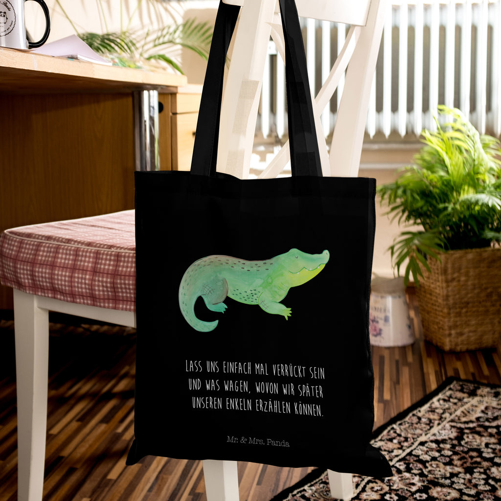Tragetasche Krokodil Beuteltasche, Beutel, Einkaufstasche, Jutebeutel, Stoffbeutel, Meerestiere, Meer, Urlaub, Krokodil, Krokodile, verrückt sein, spontan sein, Abenteuerlust, Reiselust, Freundin, beste Freundin, Lieblingsmensch
